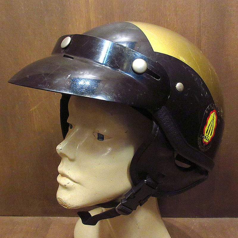 ビンテージ60's70's○B.S.A.バイザー付きハーフヘルメットゴールド