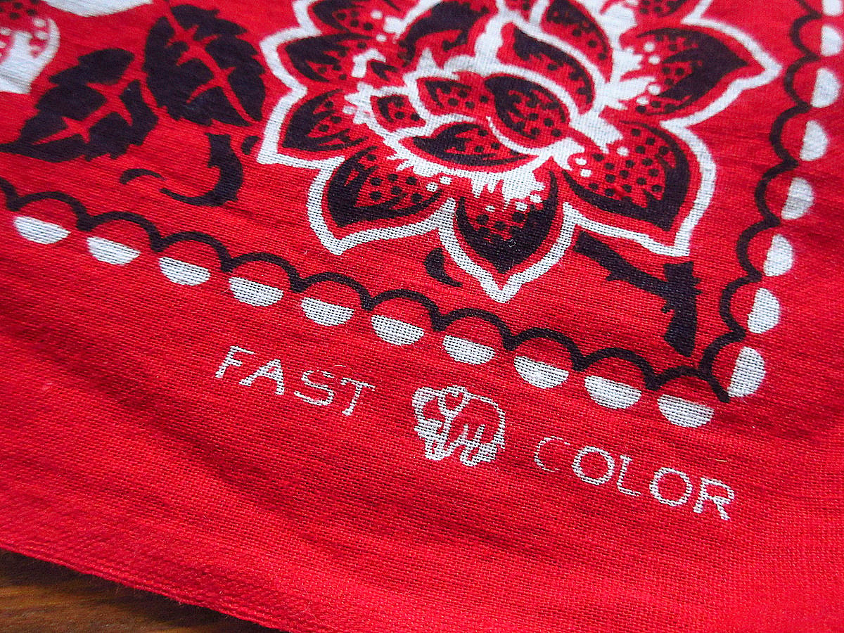 希少30s40s ポルガドット 下鼻 ゾウ 片耳 FAST COLOR ビンテージ40's○FAST COLOR下鼻象マークコットンバンダナ赤○240129k8