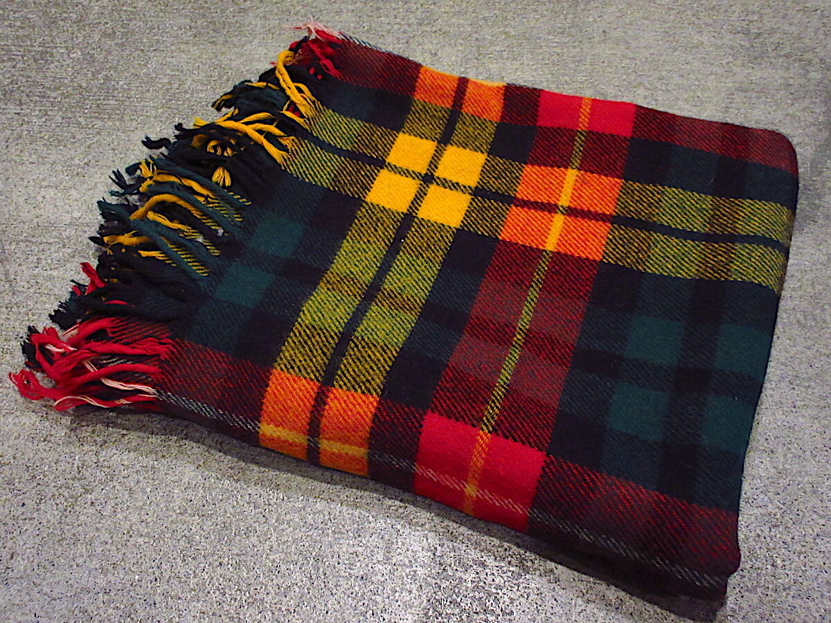 60s70sビンテージTROYウール ブランケット タータンチェック毛布 膝掛け