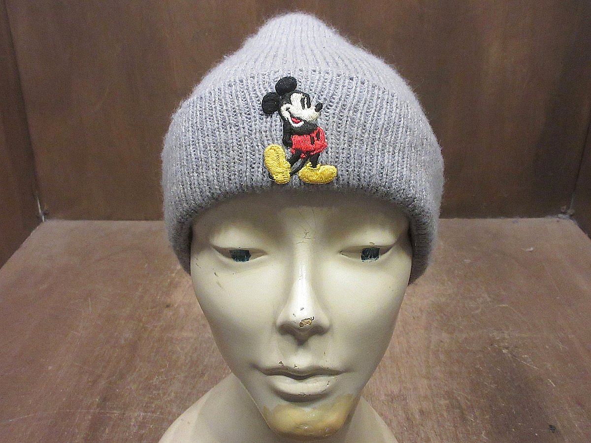 ビンテージ70's80's○ミッキーマウスニット帽グレー○241124i7-m-cp