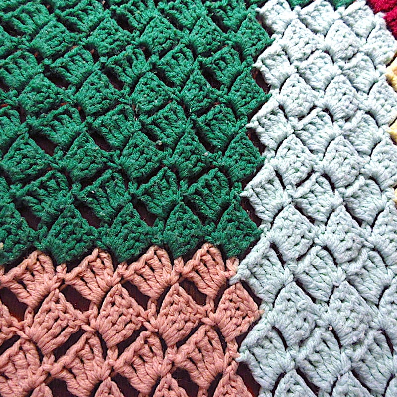 ビンテージ○かぎ針編みブランケットsize約206cm×約79cm○231121c7-blk