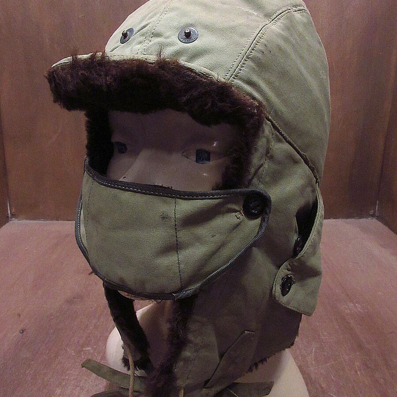 ビンテージ40's50's○ミリタリーアルパカパイルフライトキャップ