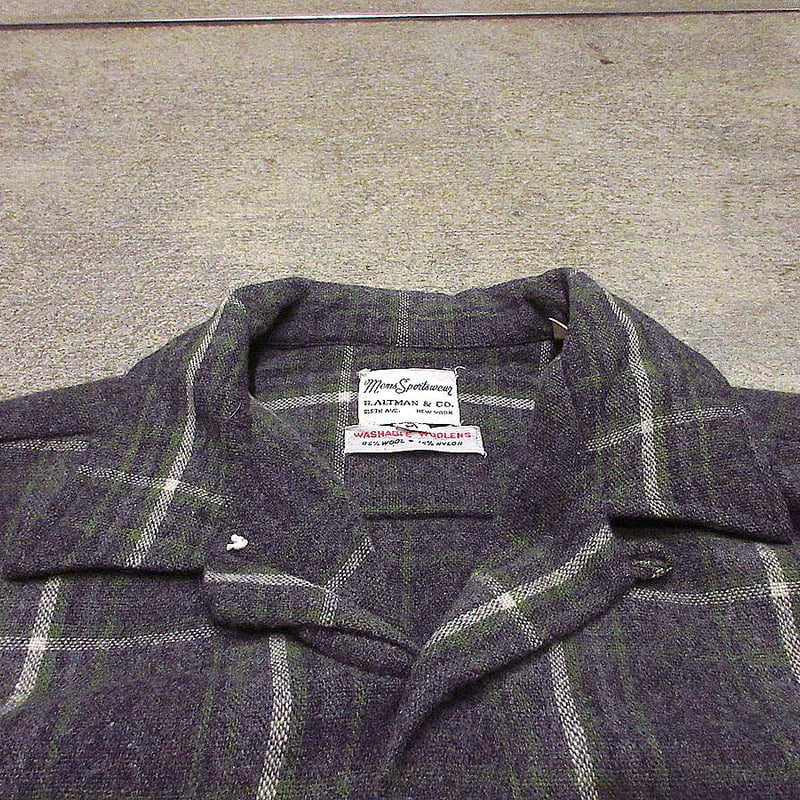 ビンテージ60's○B. ALTMAN & CO.チェックウールループカラーシャツ