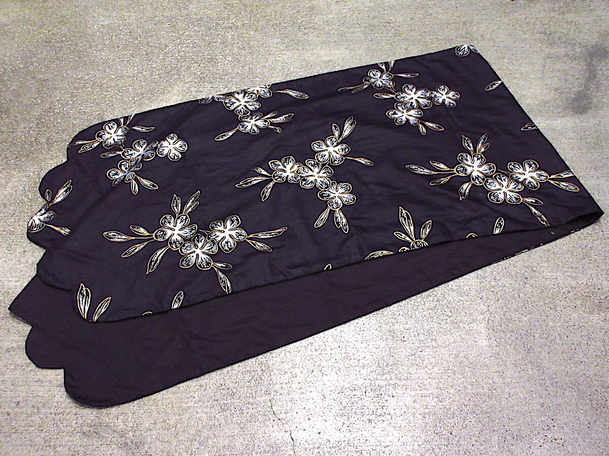 ビンテージ50's60's○花柄シルクテーブルクロス黒○230817c5-fbr ビンテージ50's60's○花柄シルクテーブルクロス黒○230817c5-fbr