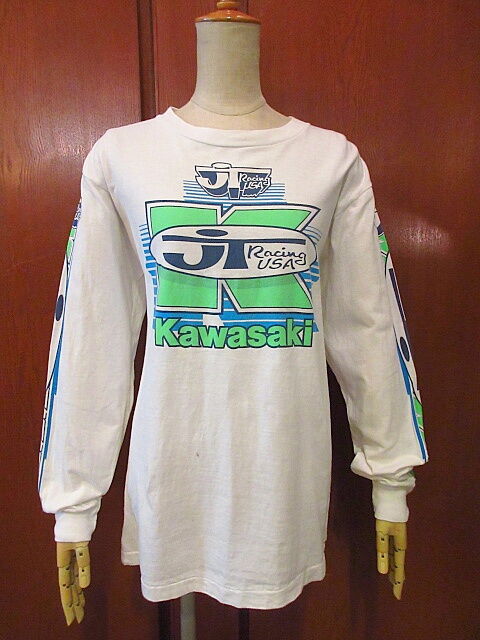 ビンテージ80's○Kawasaki JT Racingモトクロス長袖TシャツsizeL○20