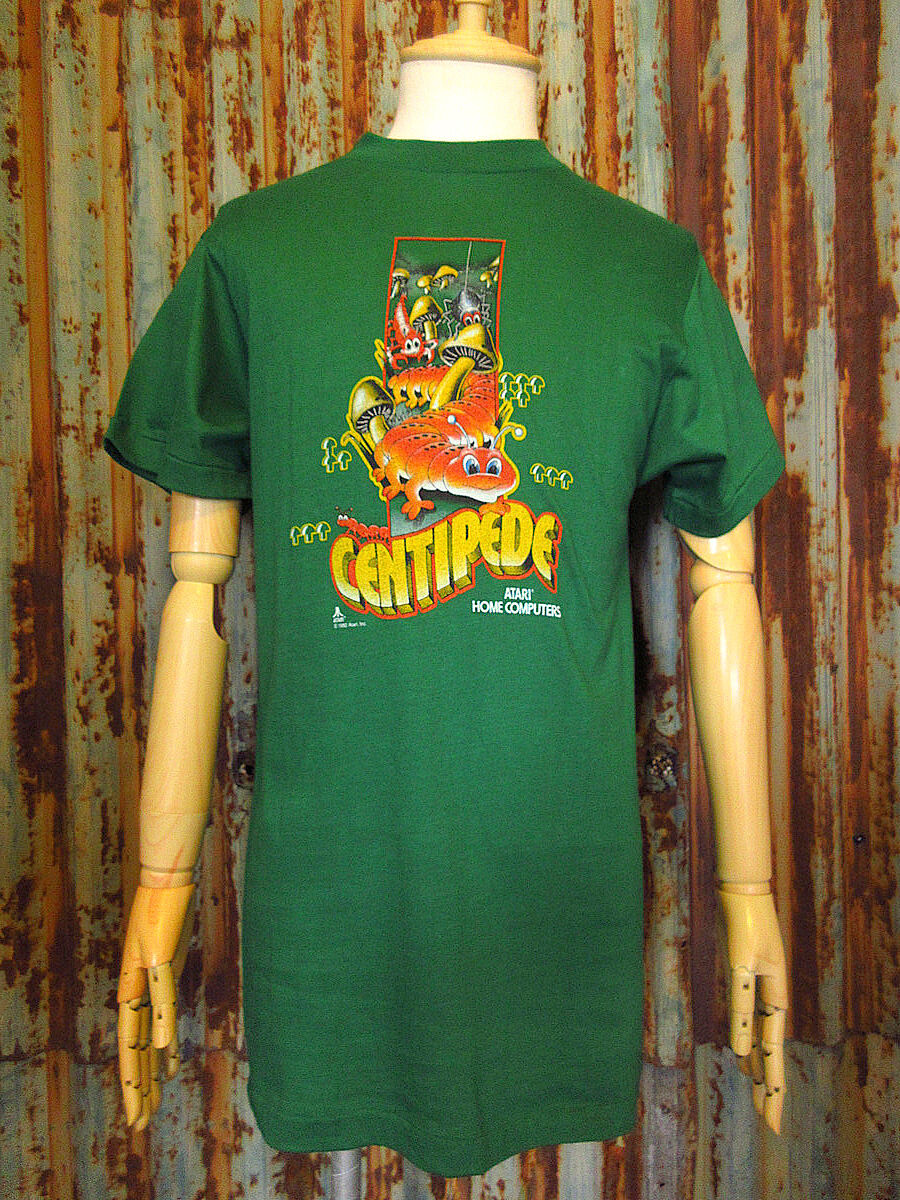 ビンテージ80's○DEADSTOCK ATARI CENTIPEDEゲームプリントTシャツ緑