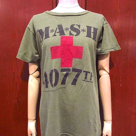 ビンテージ80's●MASH 4077 THプリントTシャツオリーブグリーンsize L●230501m6-m-tsh-ot半袖メンズ古着