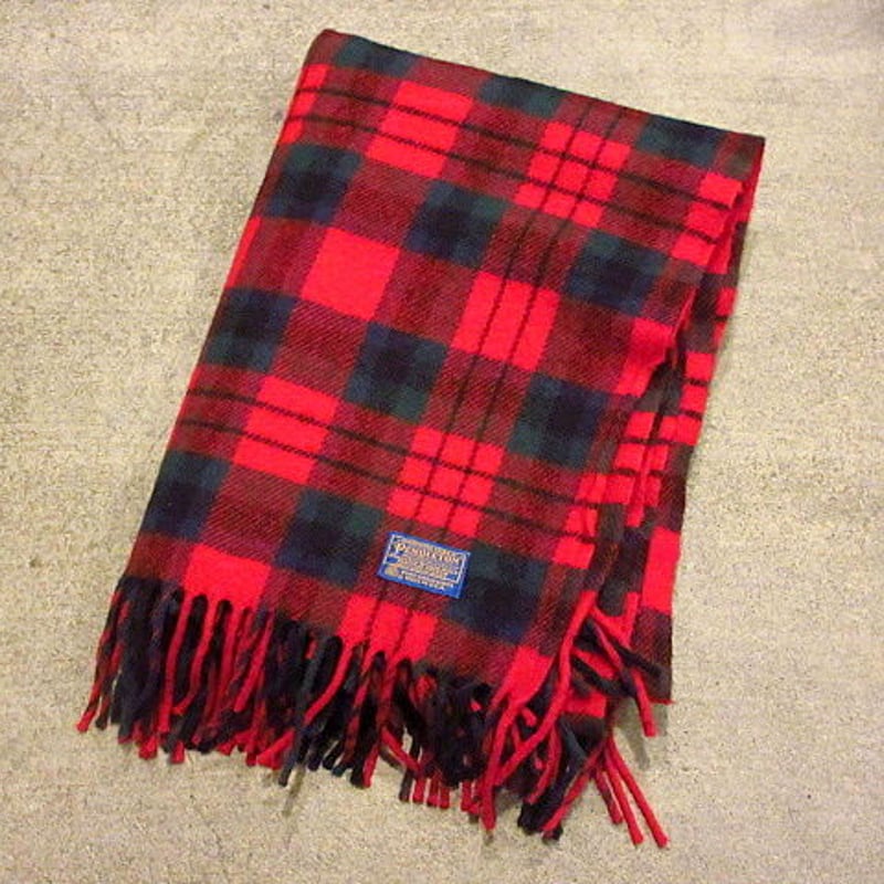 ビンテージ70's○PENDLETONタータンチェックウールブランケット赤