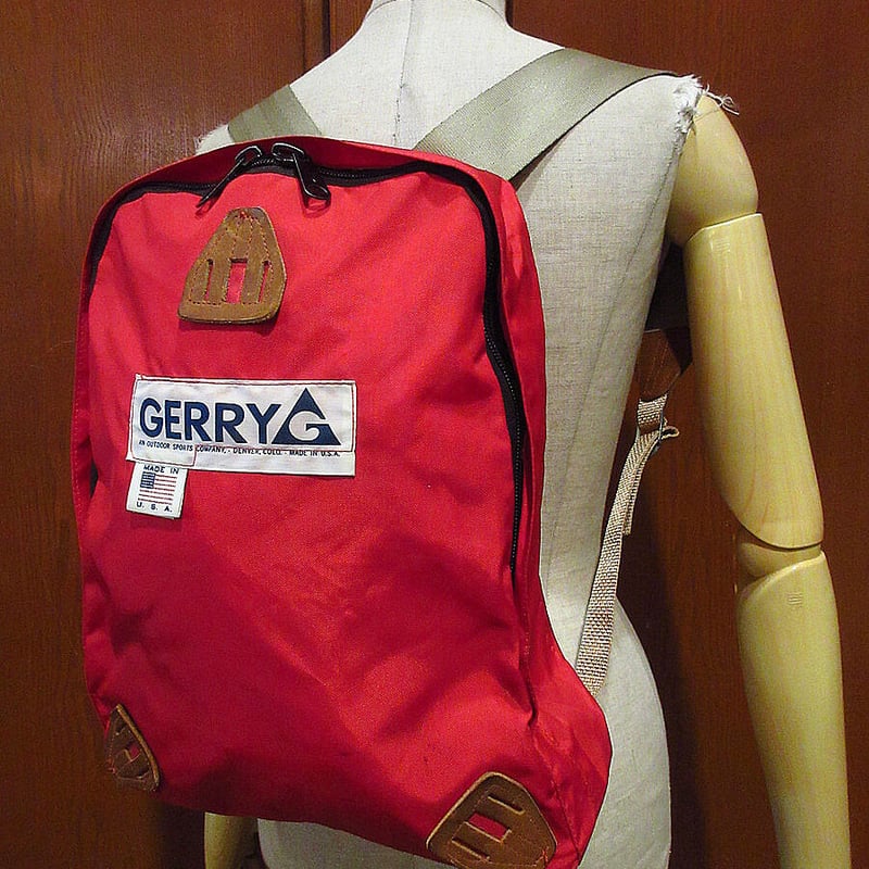 VINTAGE / ヴィンテージ古着 | 1980s ヴィンテージ GERRY ジェリー ボトムレザー 二層式 リュックサック バックパック USA製 | レッド / ブラウン | メンズ ビンテージ70's○GERRYナイロンバックパック赤○210710r8-bag-bp