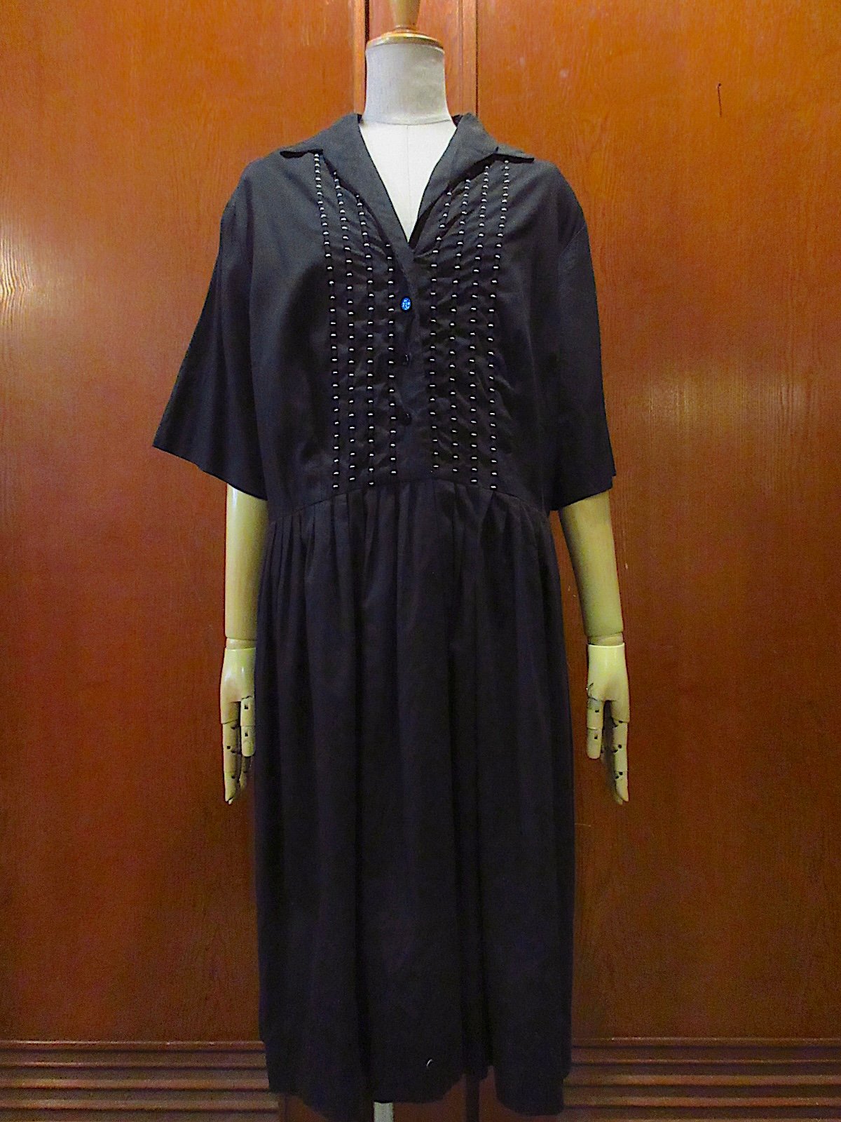 ビンテージ50's○刺繍入り半袖ワンピース黒×白○250605z4-w-ssdrs