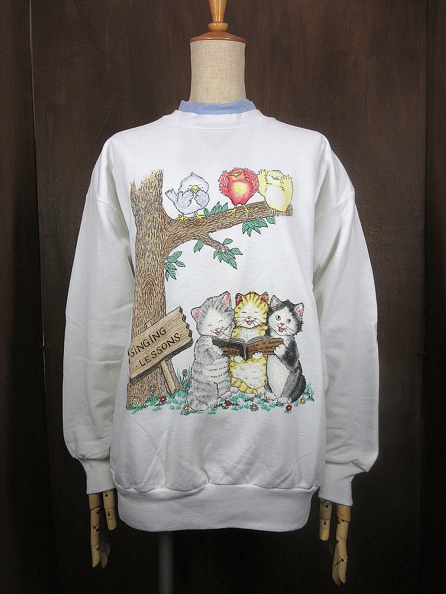 【90sメキシコ製】Wネック　アート　小鳥　ビンテージプリントスウェット PANAMA BOY - 【90sメキシコ製】Wネック アート 小鳥 ビンテージ