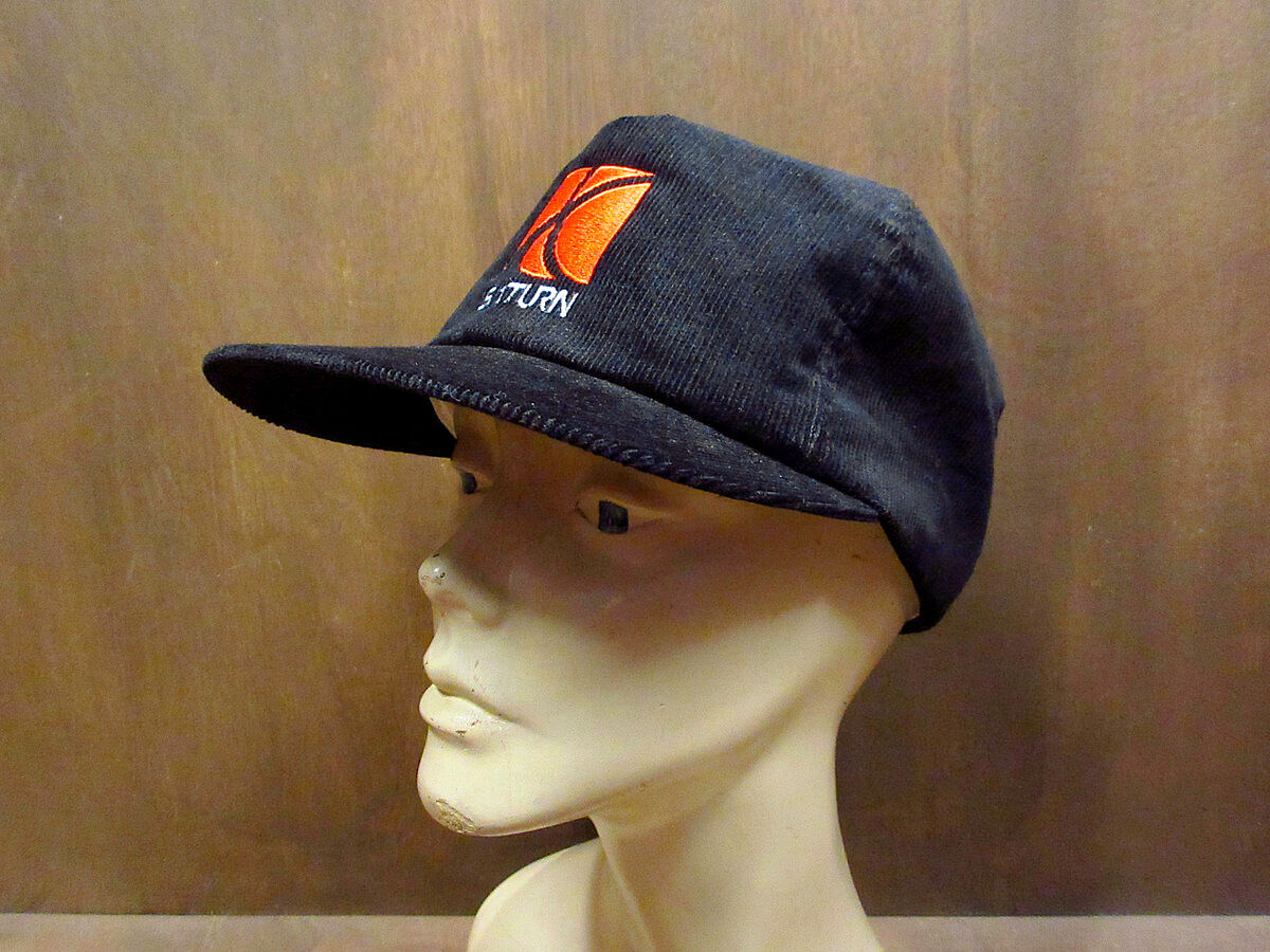 80s New era コーデュロイキャップ Snap-on 黒 USA製 ビンテージ80's○SATURN スナップバックコーデュロイキャップ黒