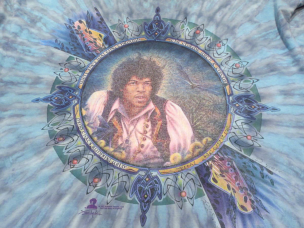ビンテージ90's○Jimi HendrixプリントタイダイTシャツsize XL○24060