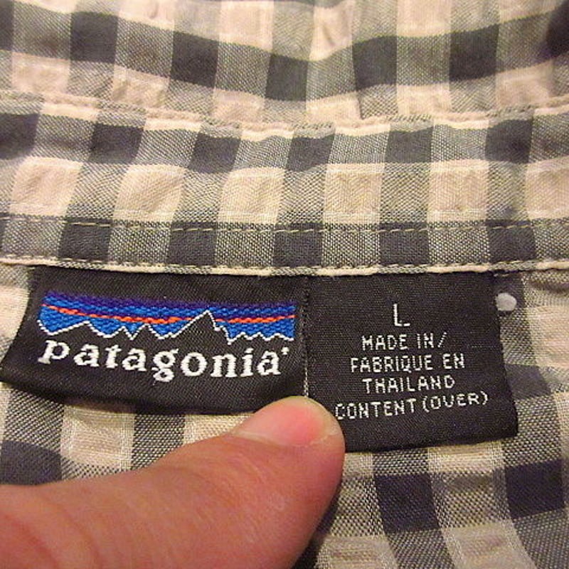 Patagoniaシアサッカーチェック半袖シャツsizeL○200629f2-m