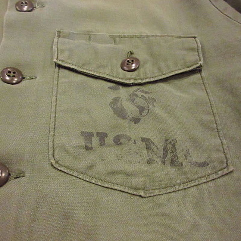 70s ユーティリティシャツ USMC コットンサテン OG-107 L相当 0712e5a1d267ee3505b84a74fb33d1