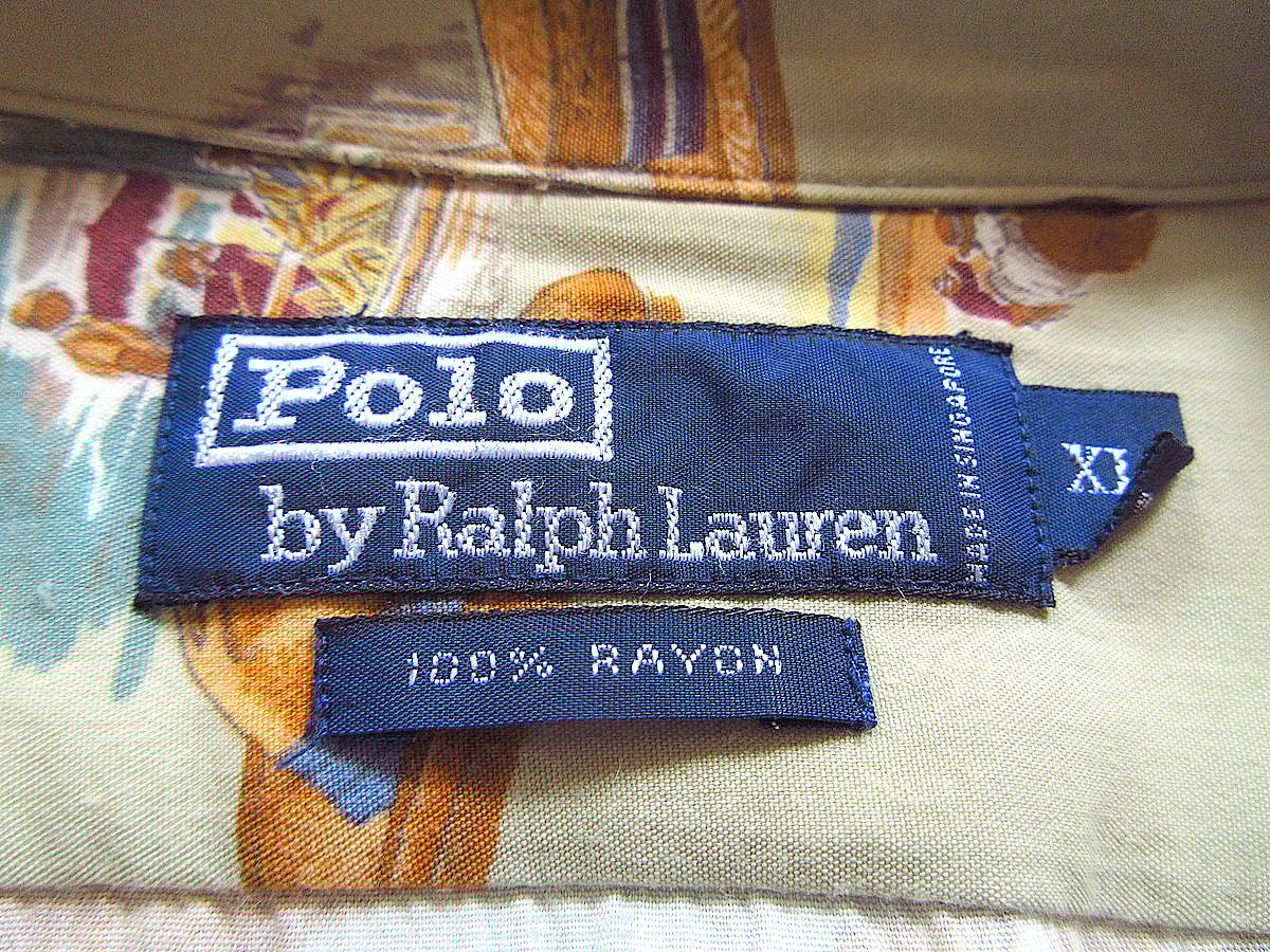 90s ラルフローレン　レーヨンシャツ　ハット柄 ビンテージ90's○Ralph Laurenハット柄レーヨンループカラー