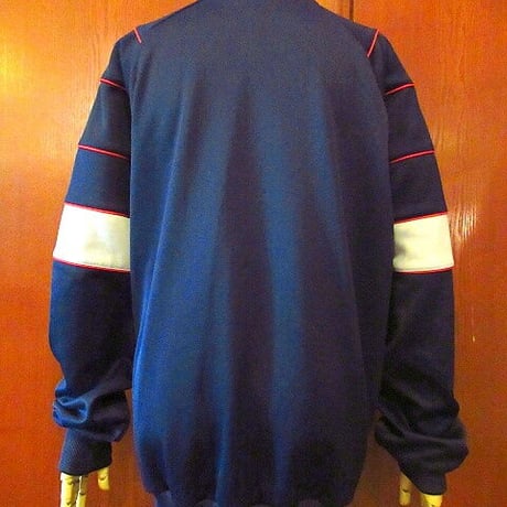 ビンテージ80’s●adidasトレフォイルロゴライン入りジップアップジャージ紺size XL●200906s7-m-jk-jsアディダスUSAスポーツジャージ古着