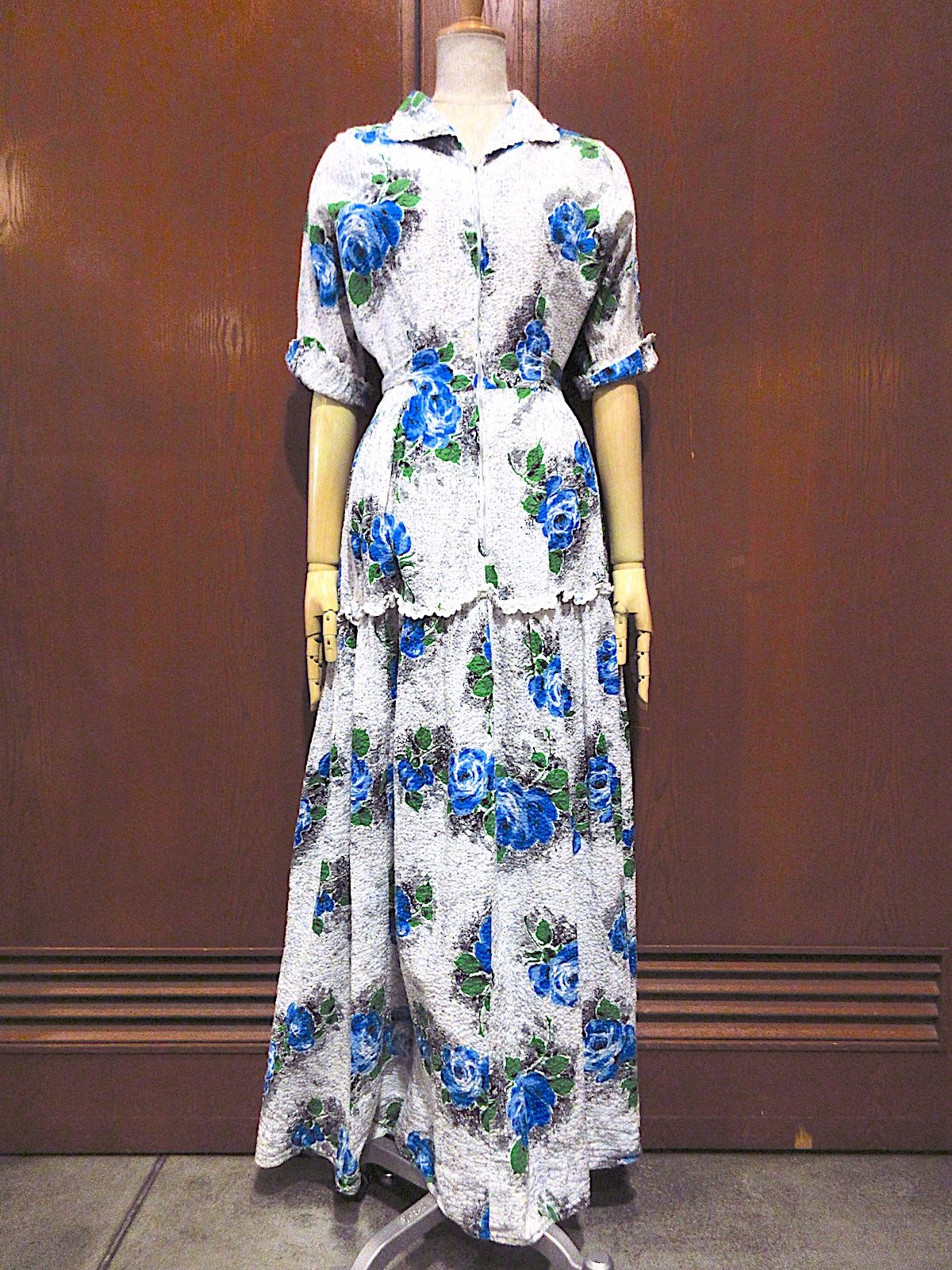 ビンテージ40's50's○花柄シアサッカー半袖ワンピース○260328m7-w