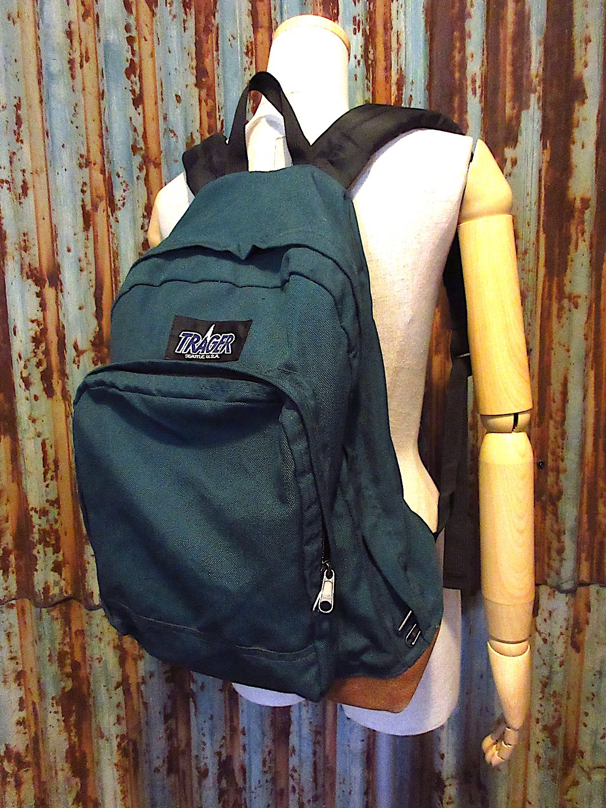 ビンテージ90's○TRAGERナイロンバックパック緑○250706j3-bag-bp