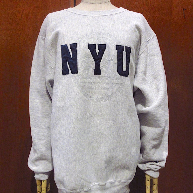 ビンテージ90's○Champion NYUリバースウィーブスウェットグレーsize L