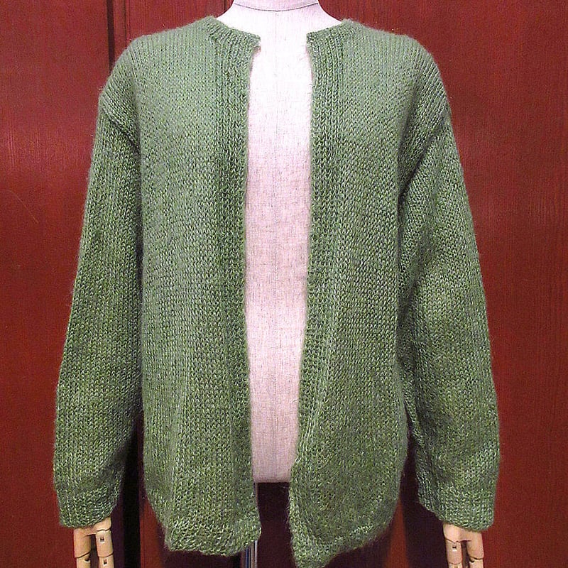 ビンテージ-70's○レディースモヘアカーディガン黄緑○221028s5 ビンテージ-70's○レディースモヘアカーディガン黄緑○221028s5