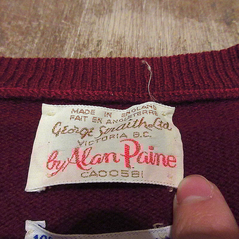 ビンテージ60's70's○Alan Paine Vネックセーターバーガンディ ビンテージ60's70's○Alan Paine Vネックセーターバーガンディ
