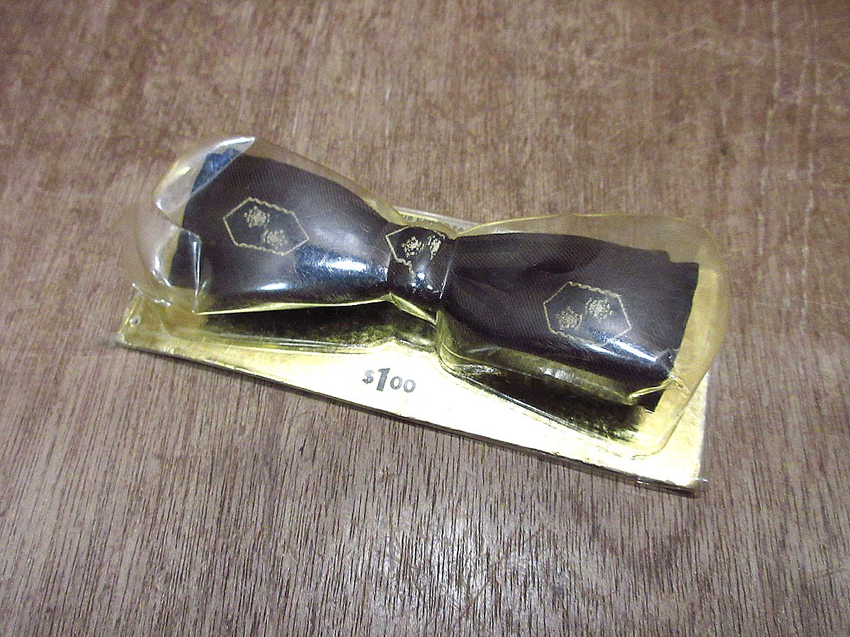 ビンテージ50's60's○DEADSTOCKクリップ式蝶ネクタイ焦げ茶