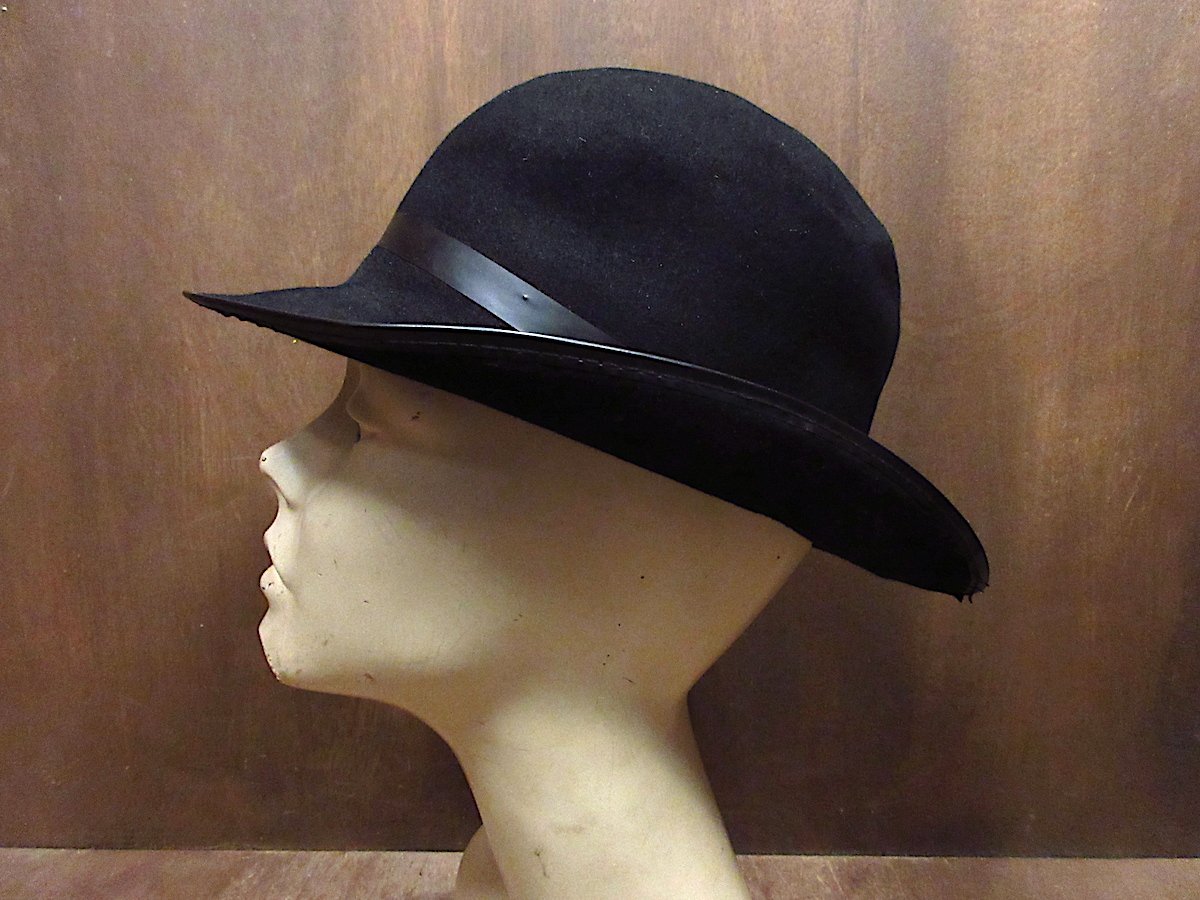 ヴィンテージ　ボーラーハット ビンテージ○フェルトボーラーハット黒○240507y4-m-ht-flt山高