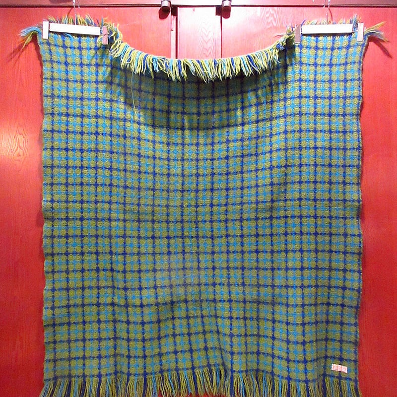 ビンテージ50's○PENDLETON チェックウールブランケット緑 124cm×113cm