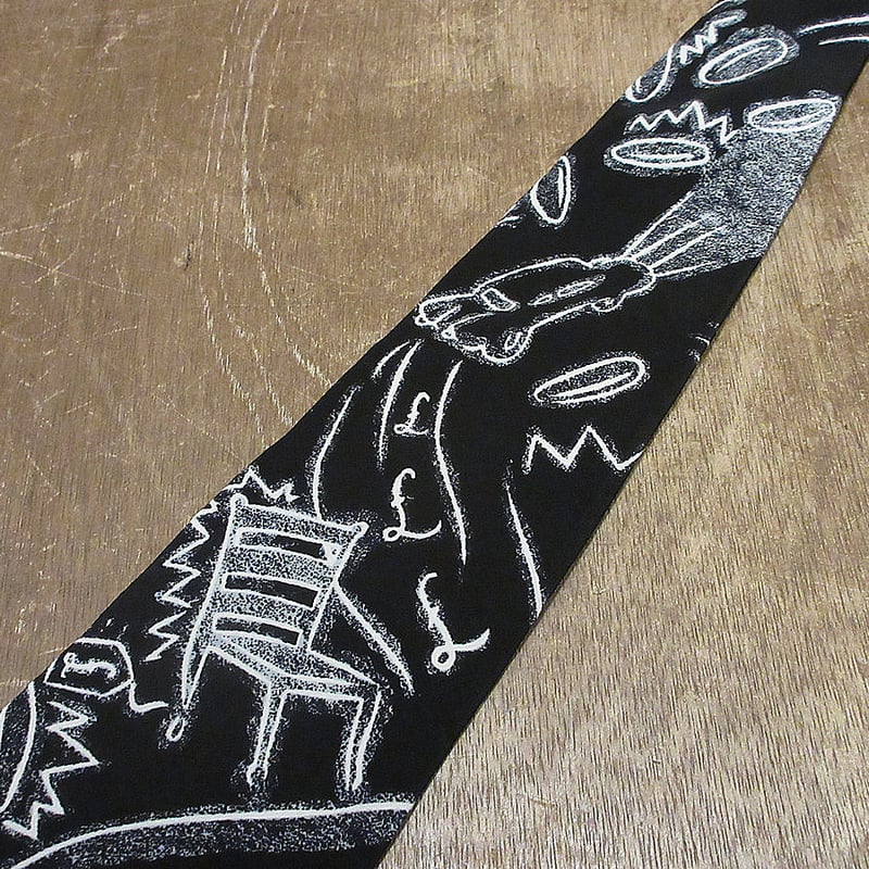 ビンテージ90's○THE BEATLES TAXMANアートプリントシルクネクタイ黒