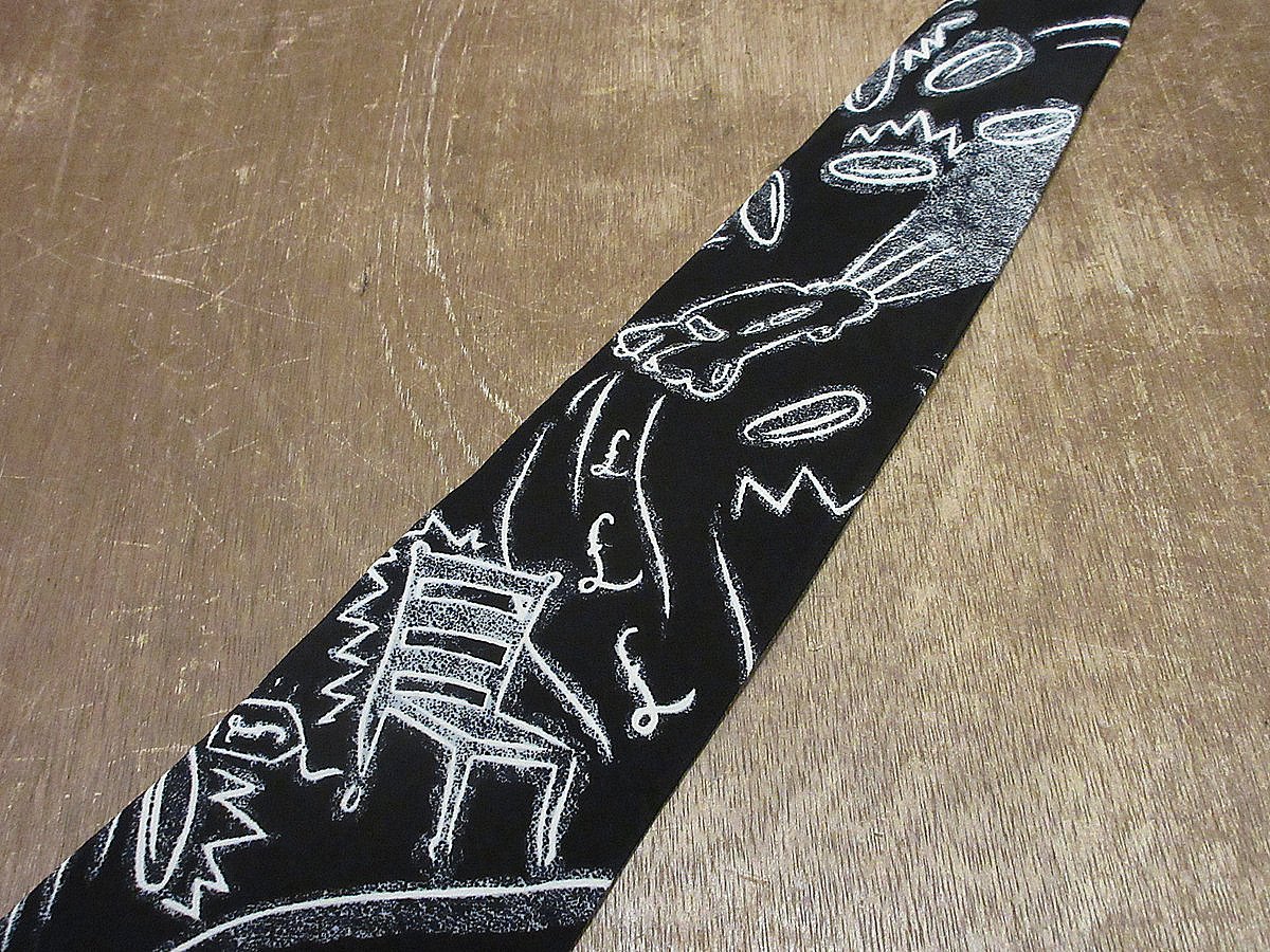 ビンテージ90's○THE BEATLES TAXMANアートプリントシルクネクタイ黒