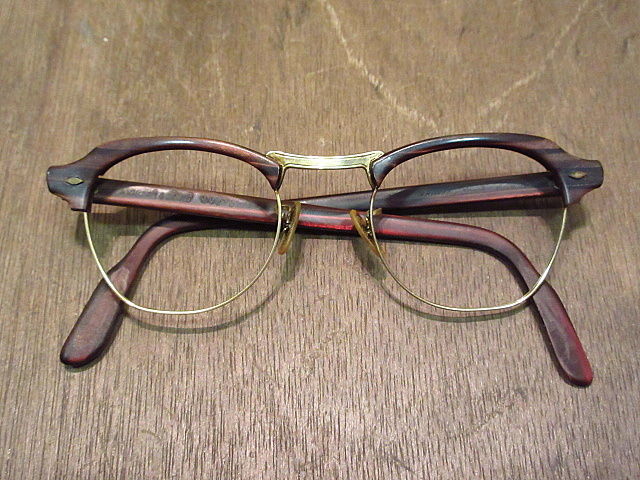 ビンテージ50's○B&L 1/10 12KGFウッド調サーモントブロー眼鏡 ビンテージ50's○B&L 1/10 12KGFウッド調サーモントブロー眼鏡