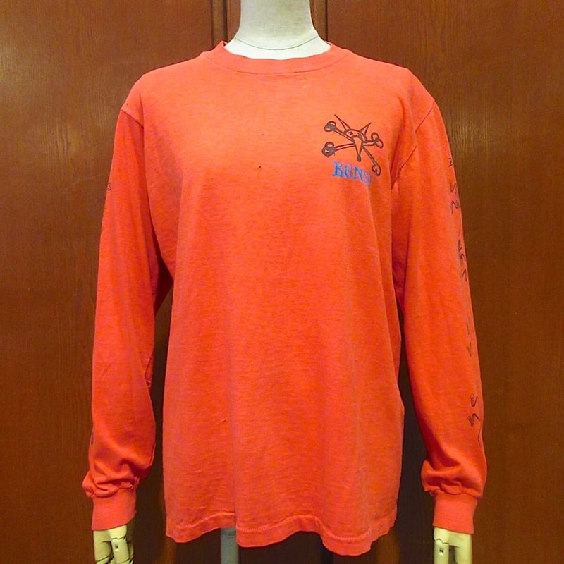 ビンテージ80's○POWELL PERALTA RAT BONES長袖Tシャツ橙M○2204 ビンテージ80's○POWELL PERALTA RAT BONES長袖Tシャツ橙M○2204