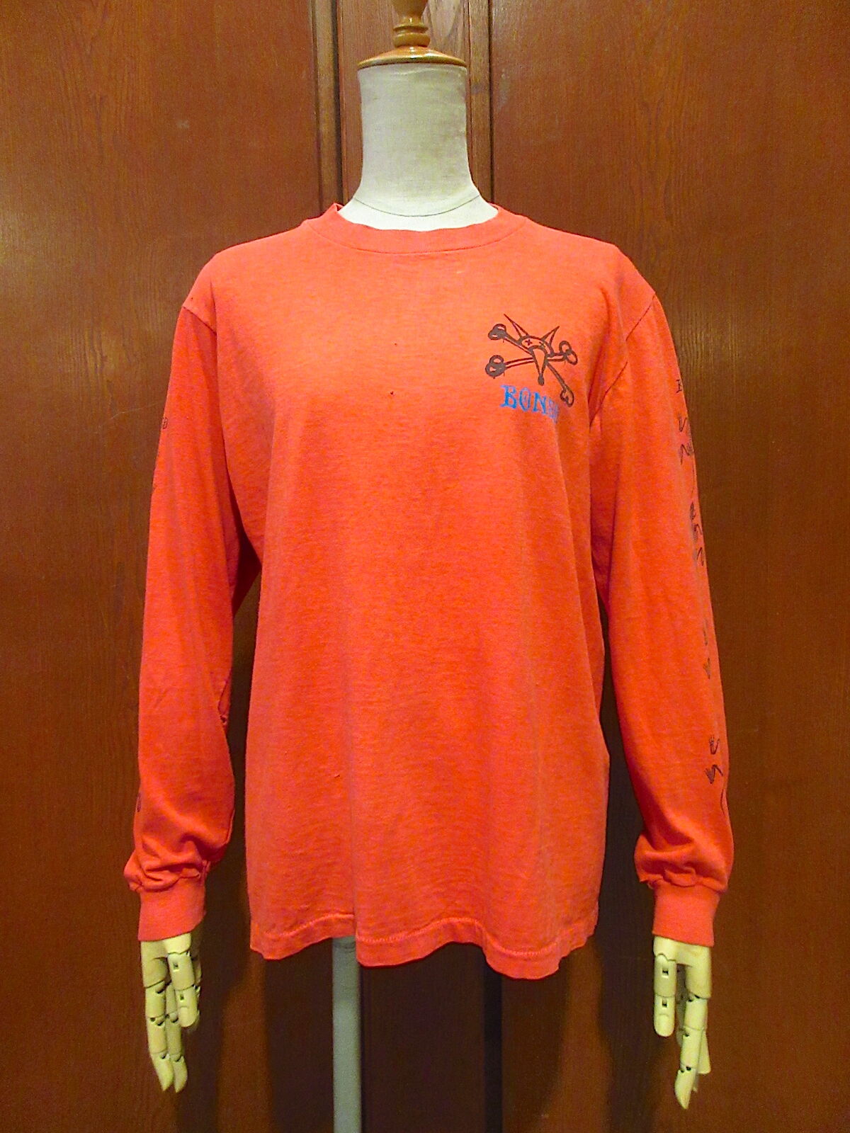 ビンテージ80's○POWELL PERALTA RAT BONES長袖Tシャツ橙M○2204