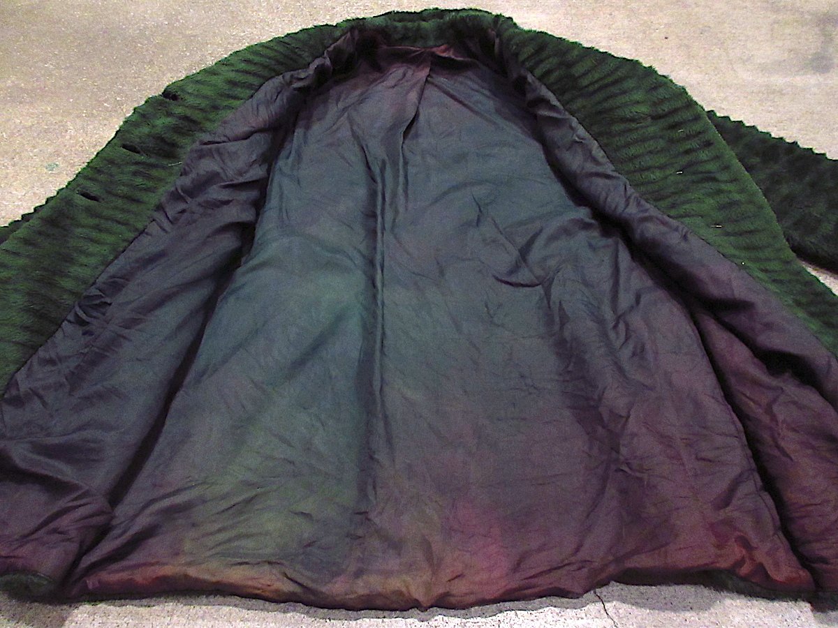 ビンテージ60's70's○レディースフェイクファーコート緑