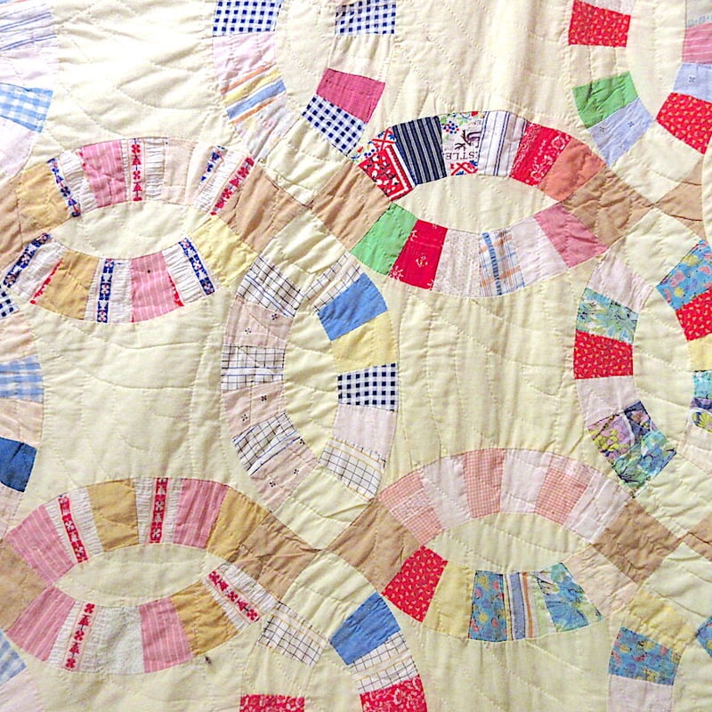 ビンテージ70's○Laura H. Gordonパッチワークキルトマルチカバーsize