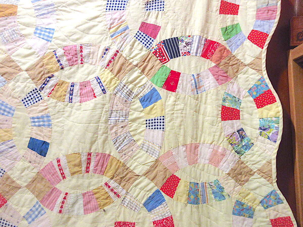 ビンテージ70's○Laura H. Gordonパッチワークキルトマルチカバーsize