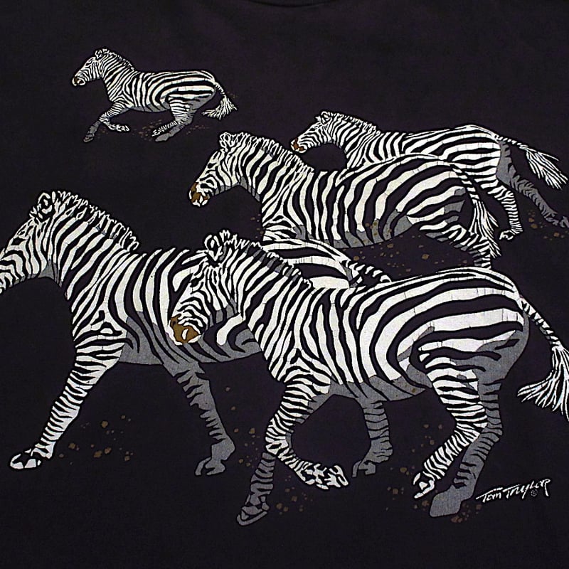 USA製　90s　アートTシャツ　シマウマ　発泡プリント　肉厚　ブラックフェード USA製 90s アートTシャツ シマウマ 発泡プリント 肉厚 ブラック