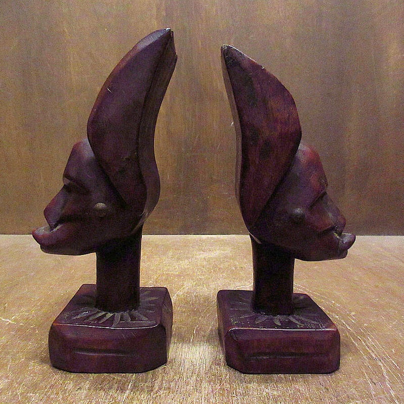 アフリカンアート 木製人型彫刻 2体セット 【 希少 パラオ トコベイ