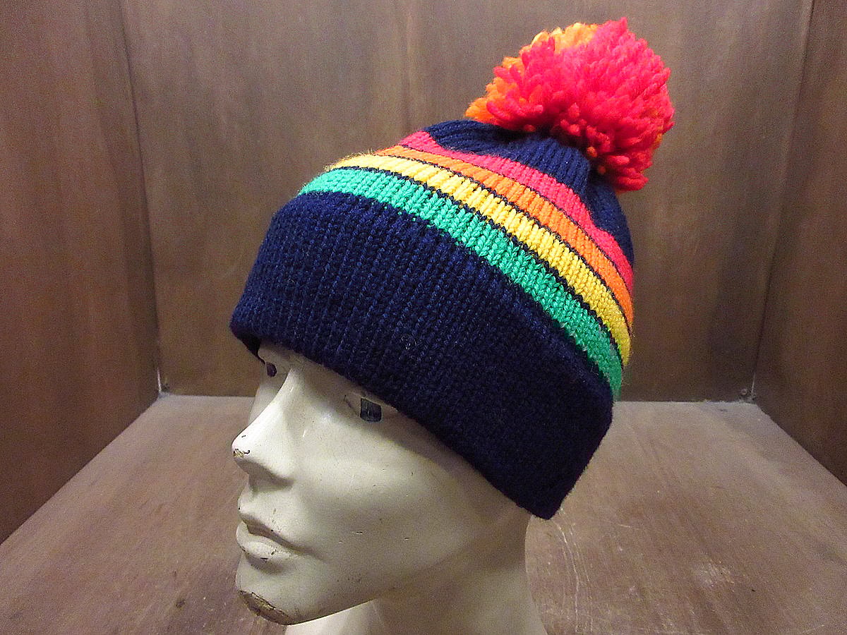 古着 ビンテージ 80s カラフル ボーダー帽子 ロングビーニー キャップ 美品 r-dcd01y23n10y7483.jpg