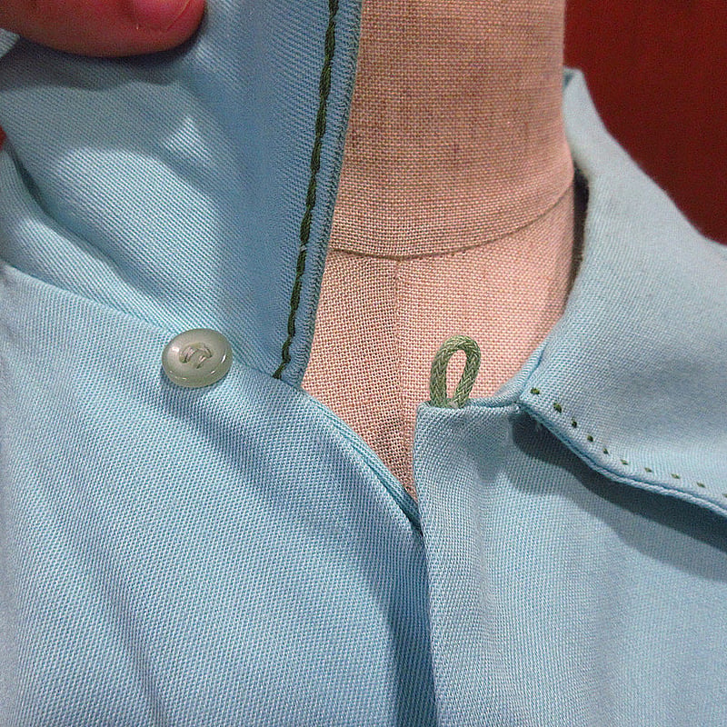 ビンテージ50's○E&Wレーヨンギャバジン長袖ループカラーシャツ