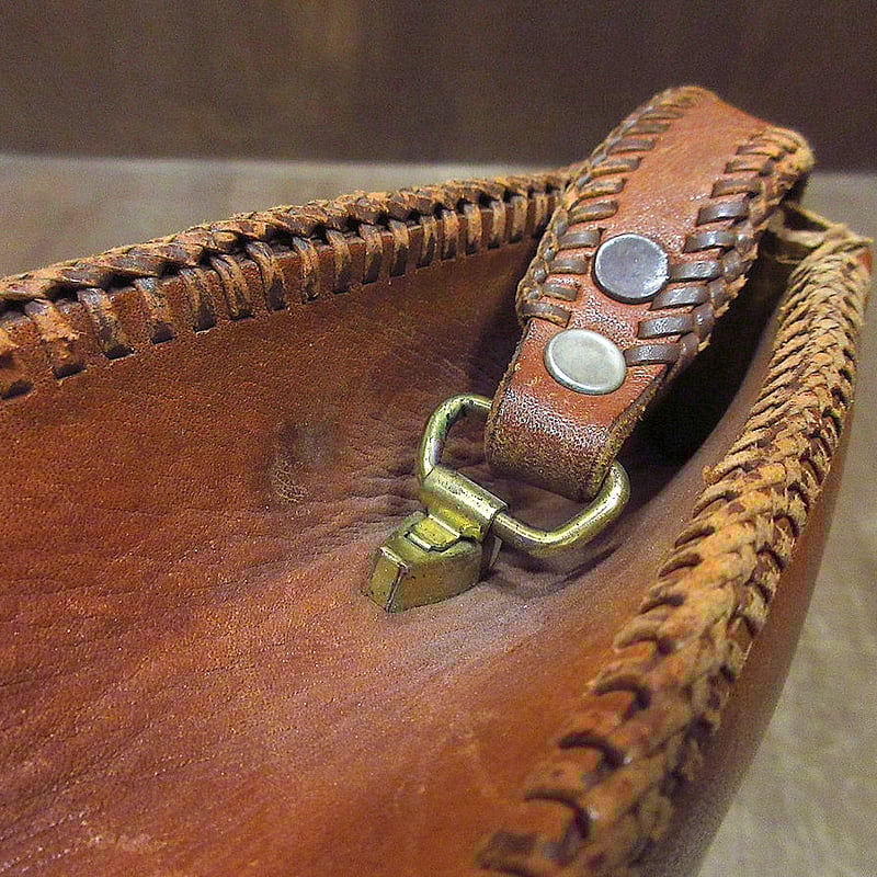 ビンテージ-60's○型押しレザーハンドバッグ茶○240220j6-bag ビンテージ-60's○型押しレザーハンドバッグ茶○240220j6-bag