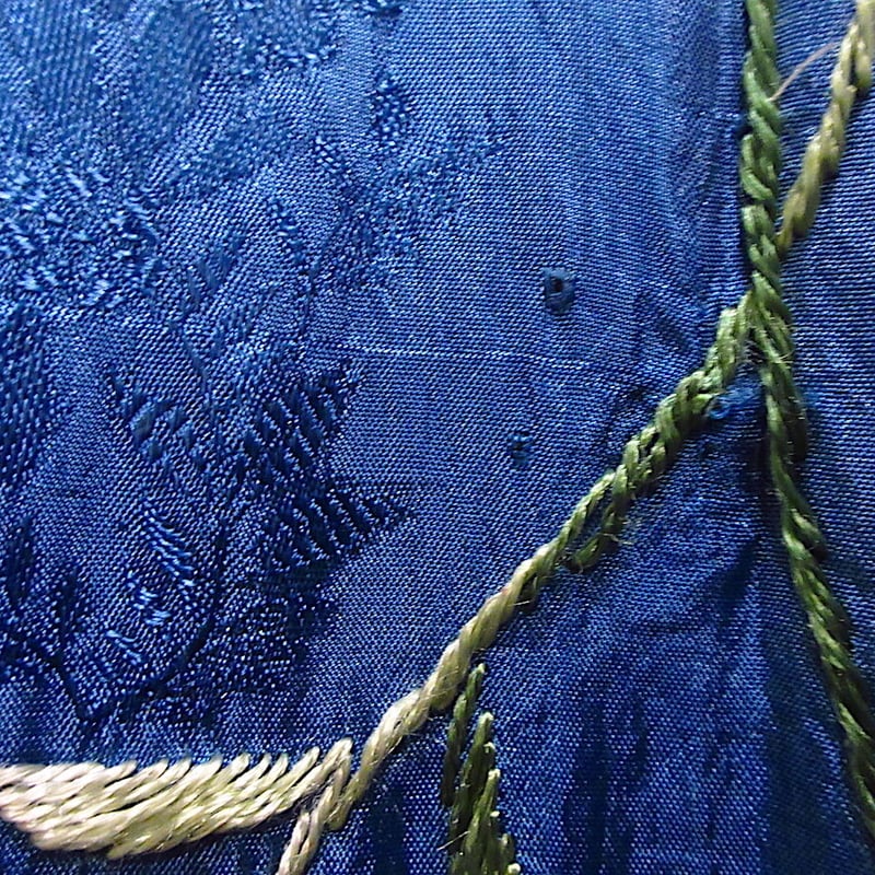 ビンテージ40's○花刺繍サテンガウン青○220621c1-w-gwn 1940s