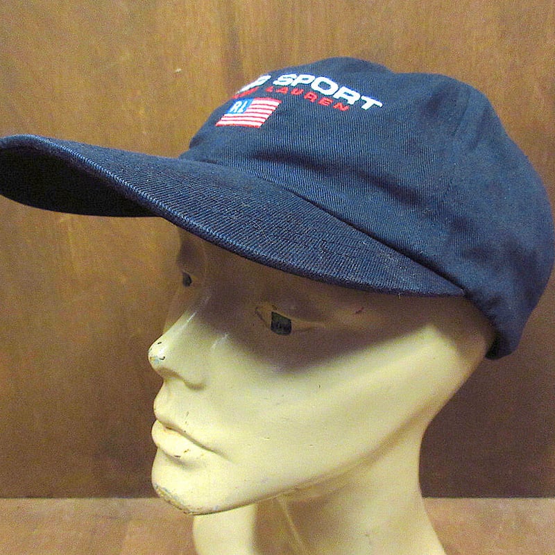 ビンテージ90's○POLO SPORTコットン6パネル刺繍キャップ紺○220702s7