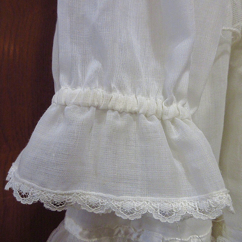 ビンテージ70's○GUNNE SAXシースルーフリル長袖ワンピース白10