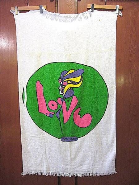 ビンテージ70's○Peter Max LOVEビーチタオル○220928i13-fbr 19...