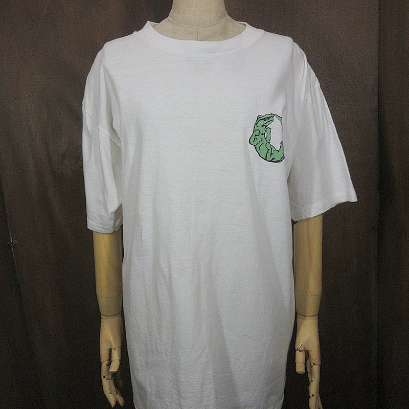 ビンテージ90's○CROCODILE CAFEグリッタープリントTシャツ白