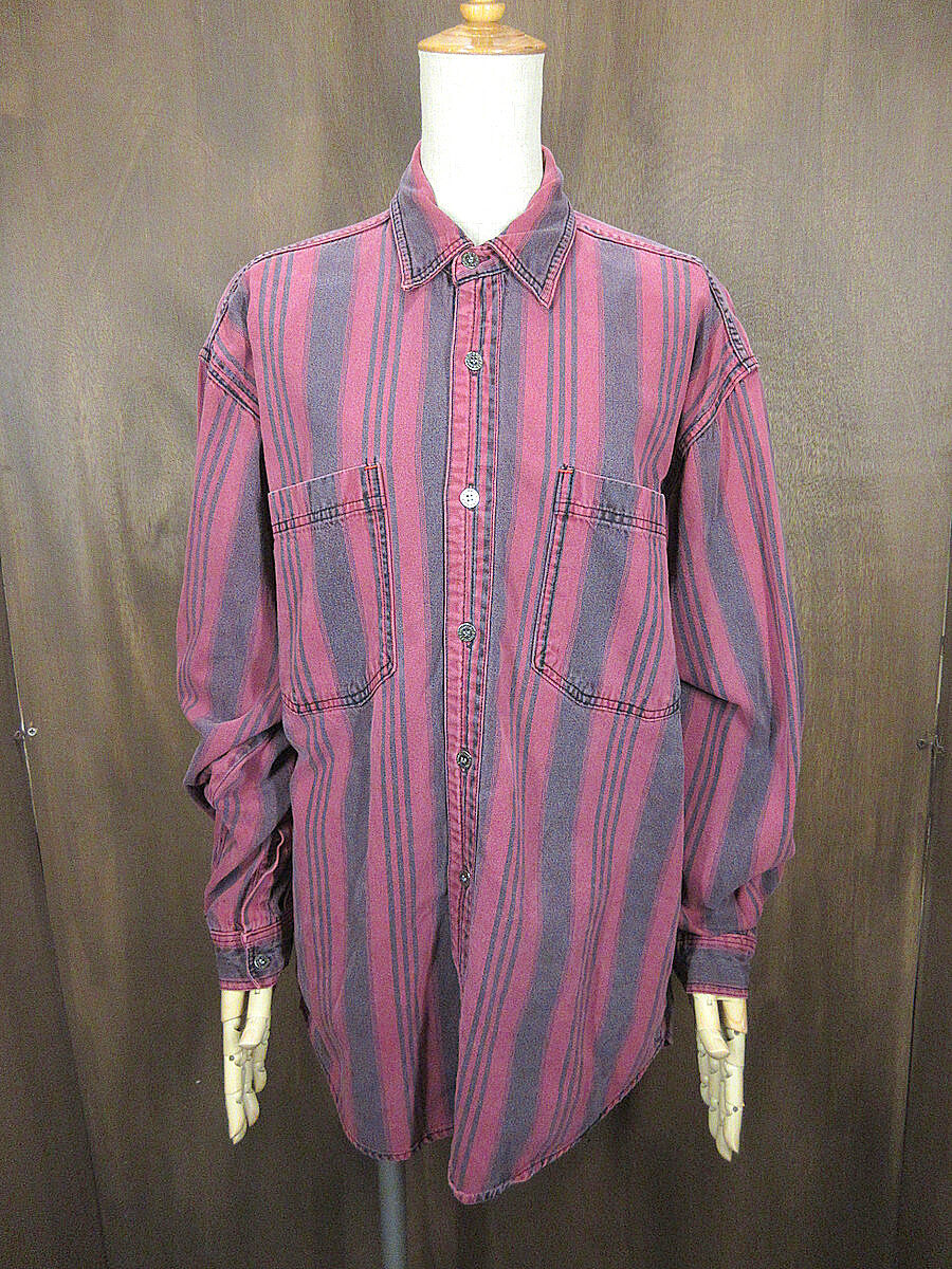 ビンテージ90's○BUCKLEY BAYストライプ柄コットン長袖シャツ