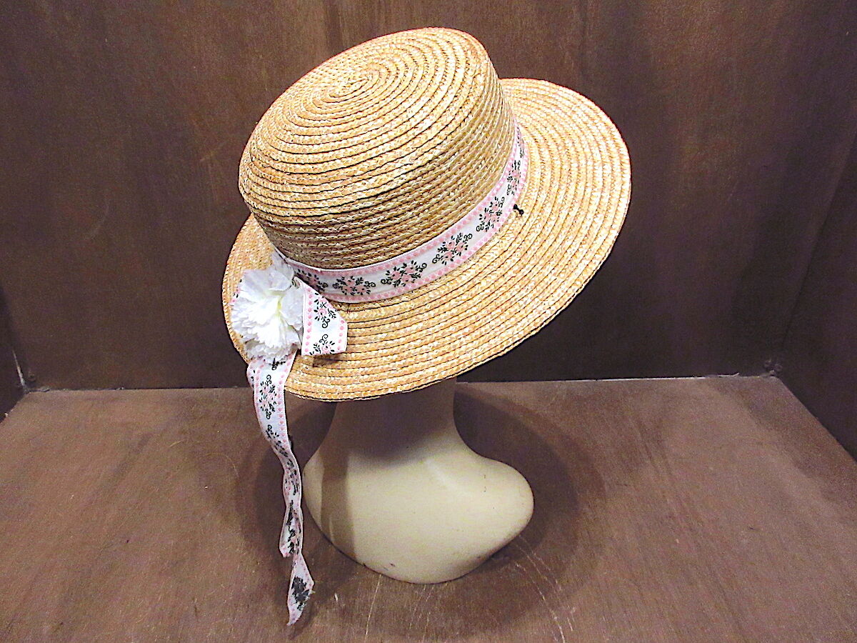 ビンテージ70's80's○花柄リボン付きボーターハットsize M○220429r7