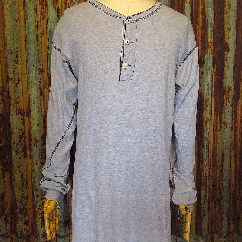 ビンテージ70's○CAMPUSヘンリーネック長袖Tシャツ水色size L